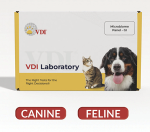 Packaging of a gut microbiome test kit for dogs and cats from VDI Labs