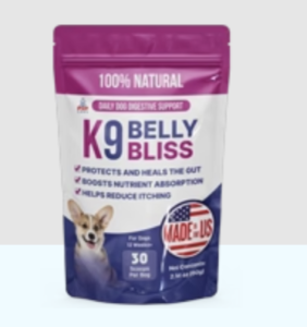 Image of K9 Belly Bliss nutritional supplements for dogs that address gut health